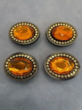 Vintage Amber Color Oval Button Covers (Set of 4)